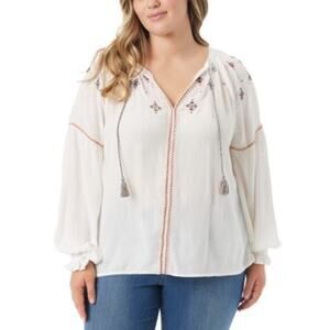 Jessica Simpson Women's Plus Size Lissy Embellished Gardenia Top in White